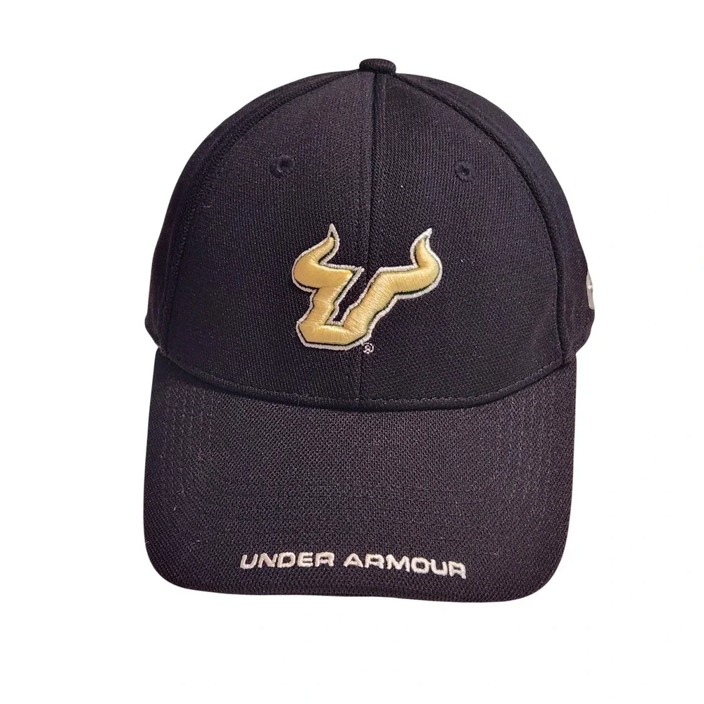 Under Armour USF Bulls Mens Black Gold Stretch Fit Baseball‎ Hat Cap RN 49314